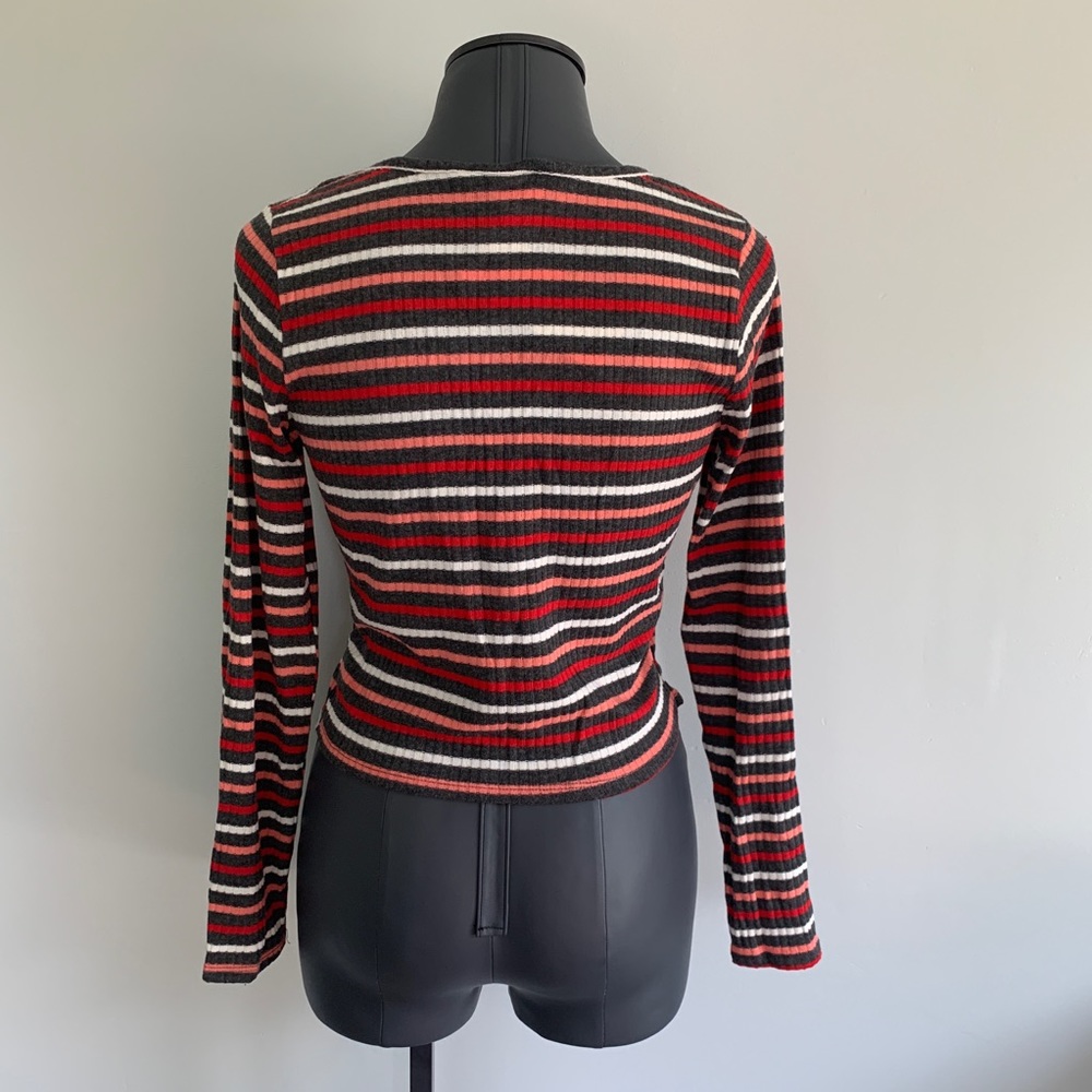 Live In The Moment Multi Stripe Faux Wrap Top Medium NWT - Picture 4 of 6